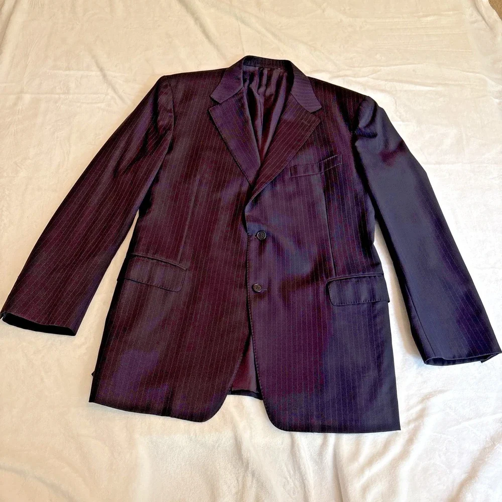 Canali Nordstrom Blazer Mens Black Pinstripe Wool Made in Italy Mens 42 Jacket